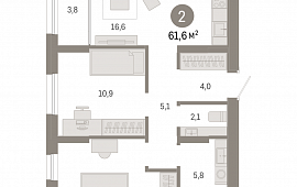 2-комн. квартира 61.64 м2 в ЖК "Республики 205"