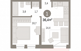 1-комн. квартира 36.38 м2 в ЖК "Республики 205"